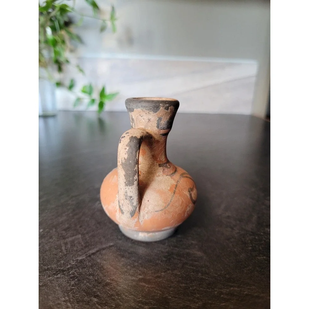 Vintage Greek Style Terracotta Miniature Jug Hand Painted‎ Helmeted Figure 3